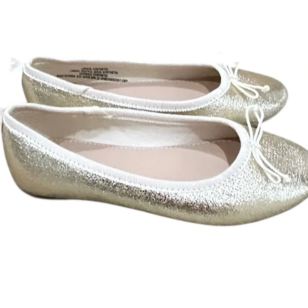 J. Crew Crewcuts Gold ballet slip on Dress Shoes with mini bow size 12(girls)